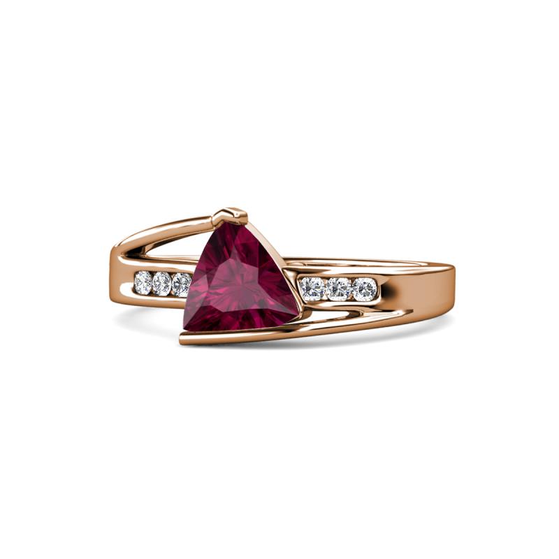 Medora 7.00 mm Trillion Cut Rhodolite Garnet and Diamond Engagement Ring 