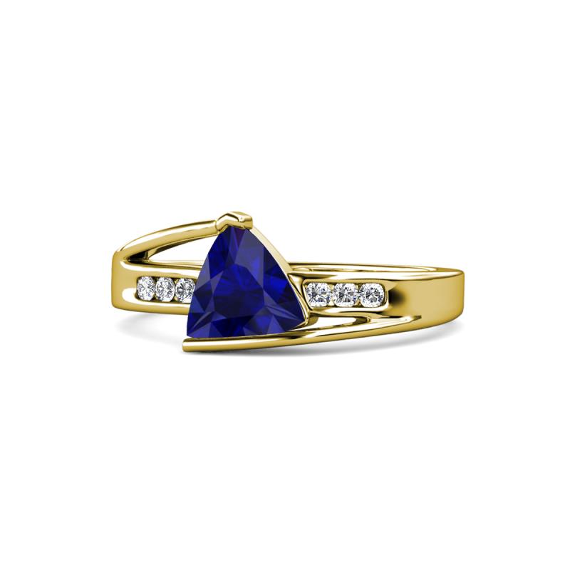 Medora 1.44 ctw Trillion shape Created Blue Sapphire (7.00 mm) accented Natural Diamonds Engagement Ring 