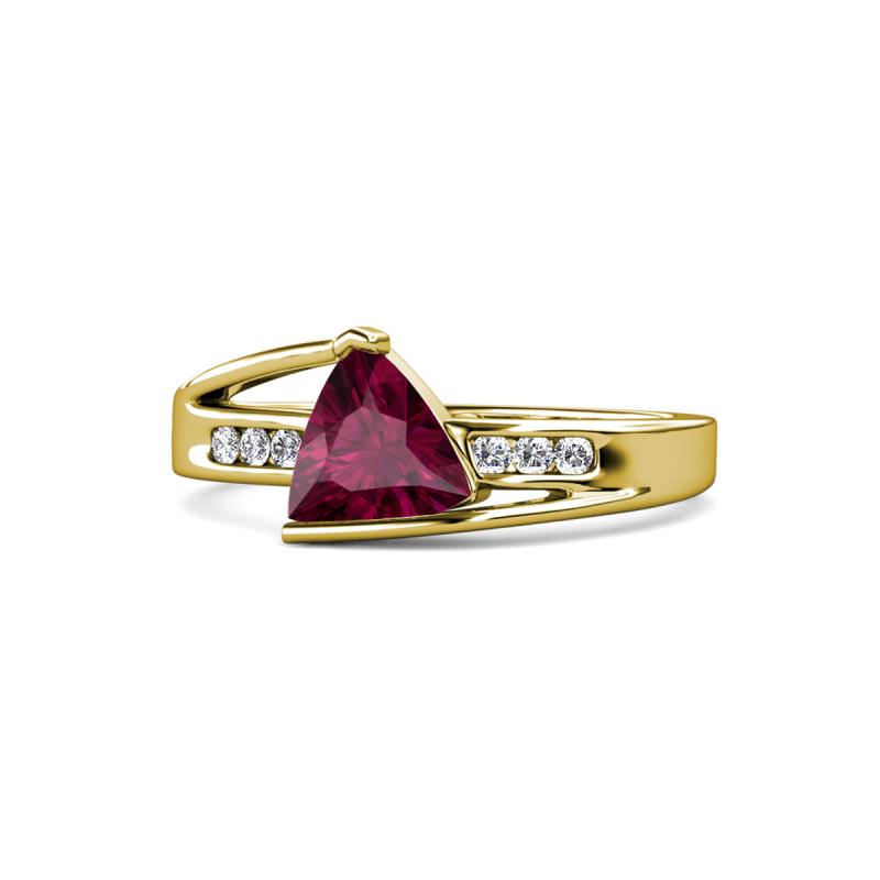 Medora 7.00 mm Trillion Cut Rhodolite Garnet and Diamond Engagement Ring 