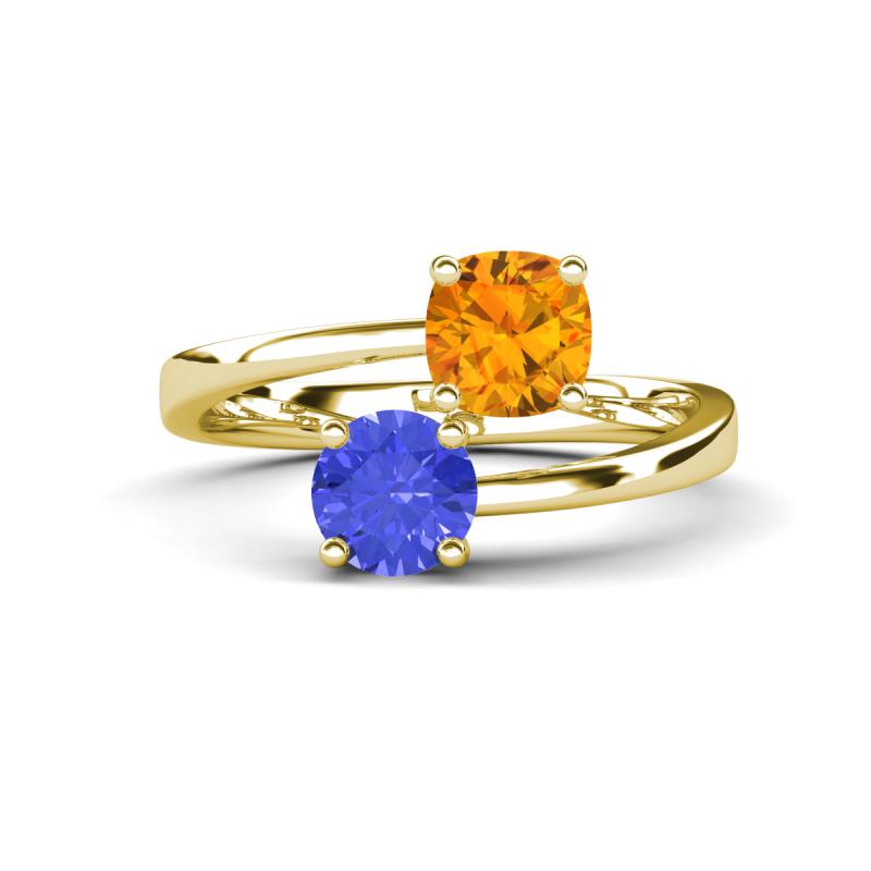 Jianna 6.00 mm Cushion Citrine and Round Tanzanite 2 Stone Promise Ring 