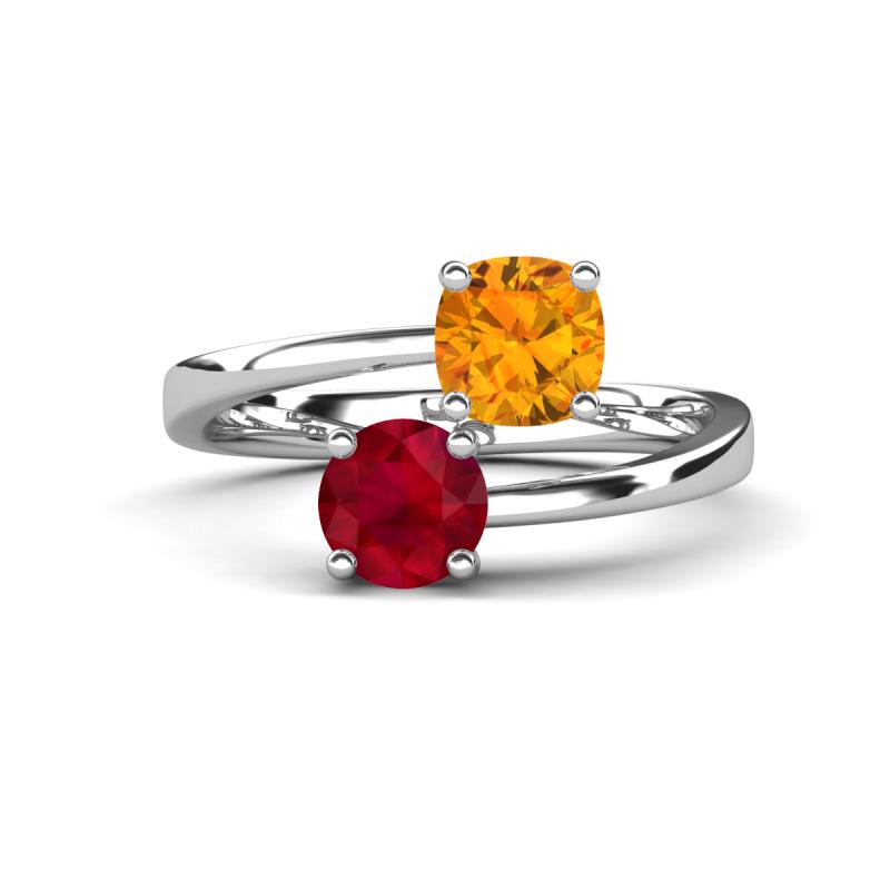 Jianna 6.00 mm Cushion Citrine and Round Ruby 2 Stone Promise Ring 