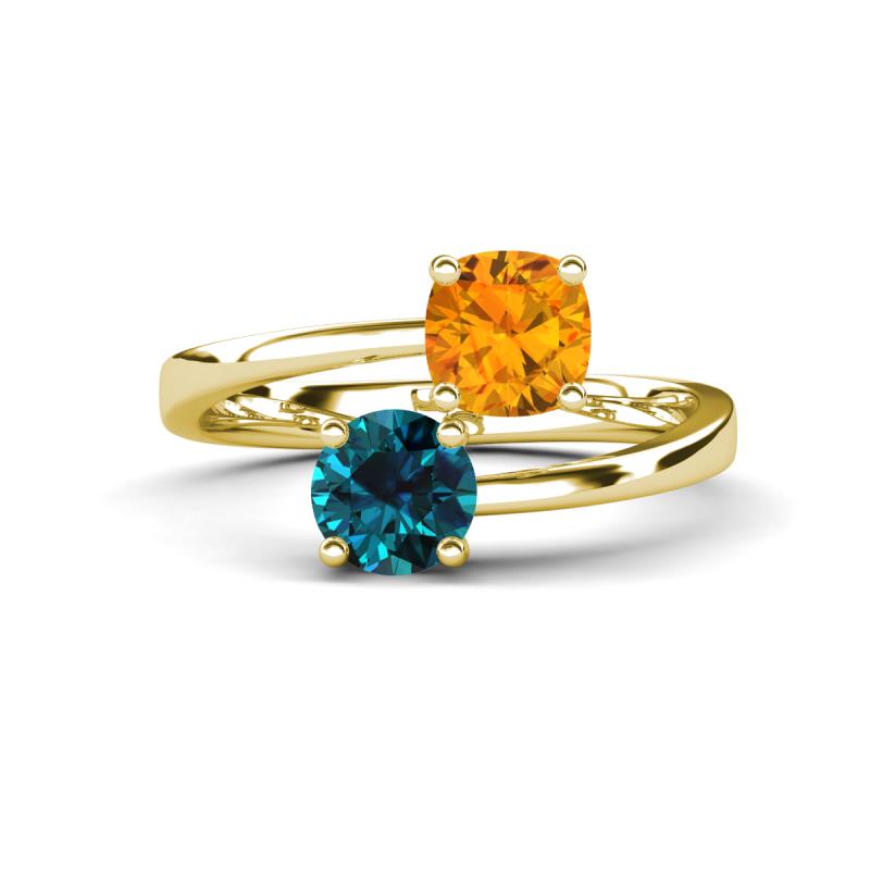 Jianna 6.00 mm Cushion Citrine and Round Blue Diamond 2 Stone Promise Ring 