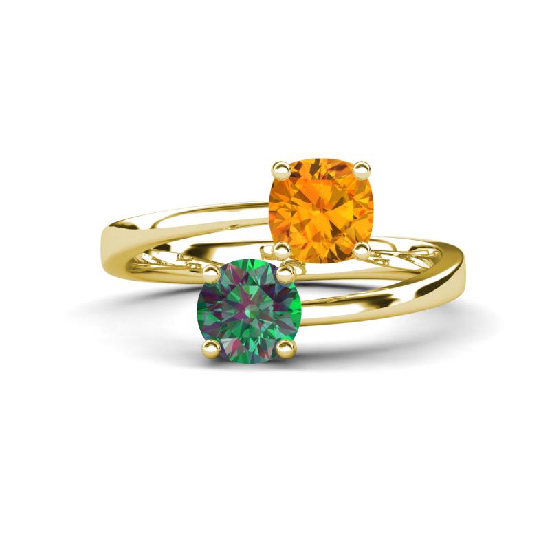 Jianna 6.00 mm Cushion Citrine and Round Lab Created Alexandrite 2 Stone Promise Ring 