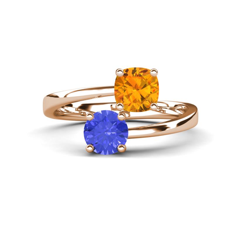 Jianna 6.00 mm Cushion Citrine and Round Tanzanite 2 Stone Promise Ring 