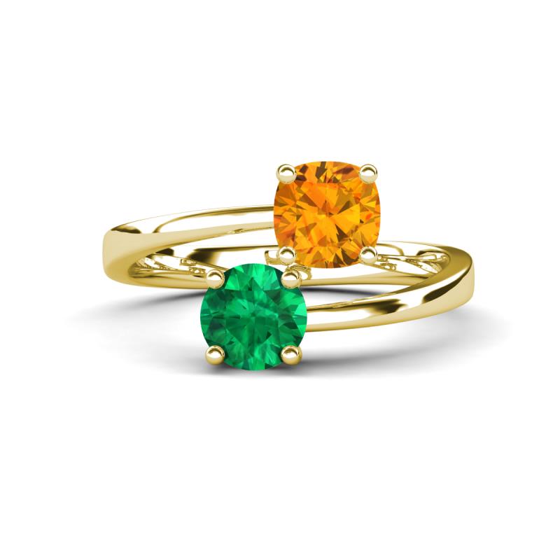 Jianna 6.00 mm Cushion Citrine and Round Emerald 2 Stone Promise Ring 