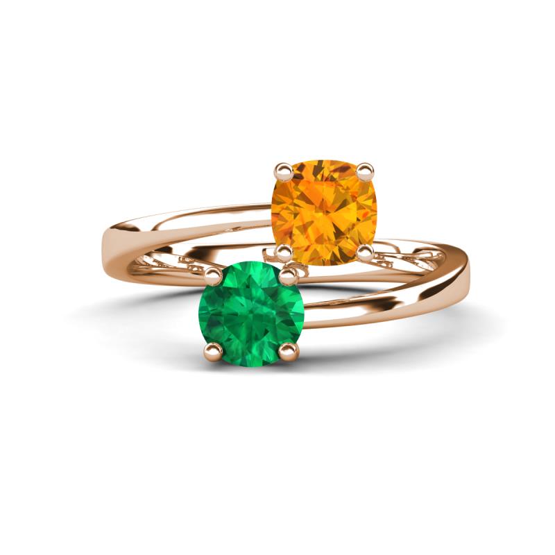 Jianna 6.00 mm Cushion Citrine and Round Emerald 2 Stone Promise Ring 