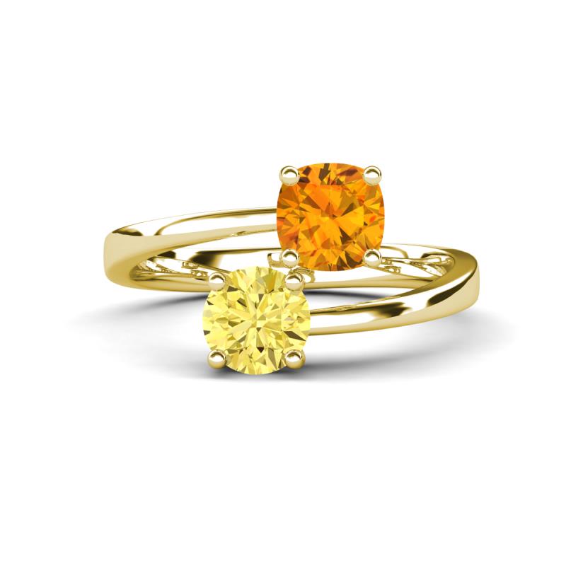 Jianna 6.00 mm Cushion Citrine and Round Lab Created Yellow Sapphire 2 Stone Promise Ring 