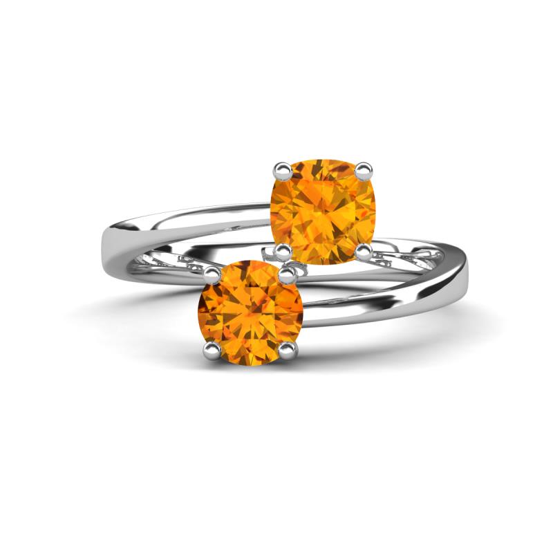 Jianna 6.00 mm Cushion and Round Citrine 2 Stone Promise Ring 