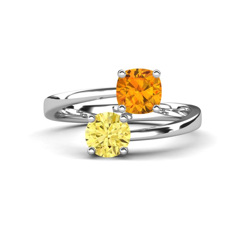 Jianna 6.00 mm Cushion Citrine and Round Lab Created Yellow Sapphire 2 Stone Promise Ring 