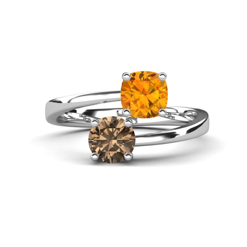 Jianna 6.00 mm Cushion Citrine and Round Smoky Quartz 2 Stone Promise Ring 