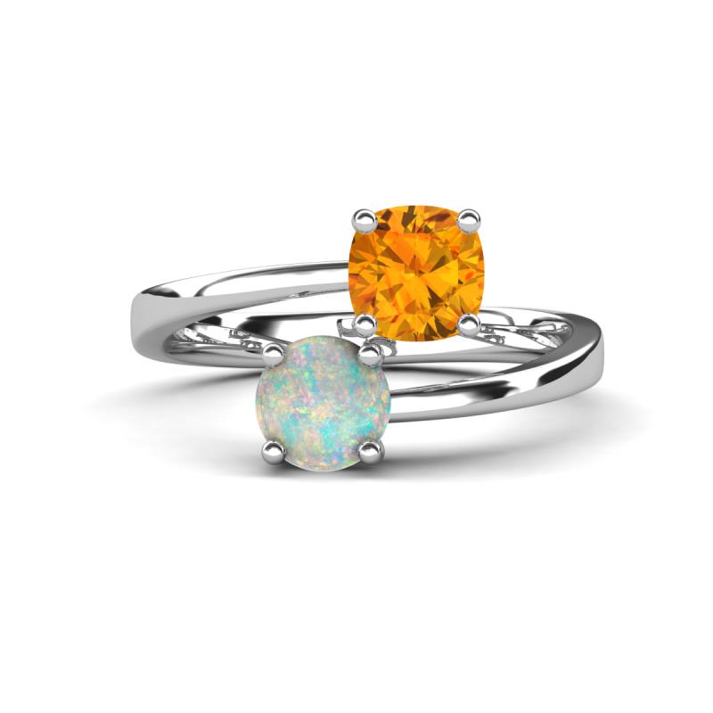 Jianna 6.00 mm Cushion Citrine and Round Opal 2 Stone Promise Ring 