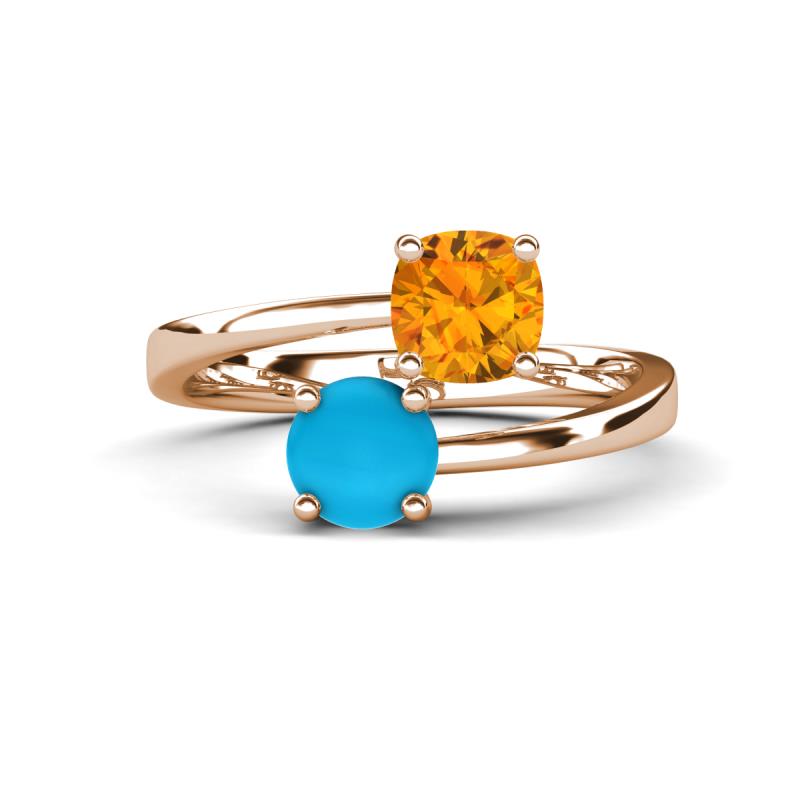 Jianna 6.00 mm Cushion Citrine and Round Turquoise 2 Stone Promise Ring 