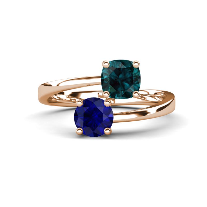 Jianna 6.00 mm Cushion London Blue Topaz and Round Blue Sapphire 2 Stone Promise Ring 