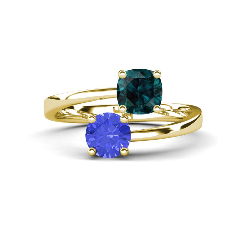 Jianna 6.00 mm Cushion London Blue Topaz and Round Tanzanite 2 Stone Promise Ring 