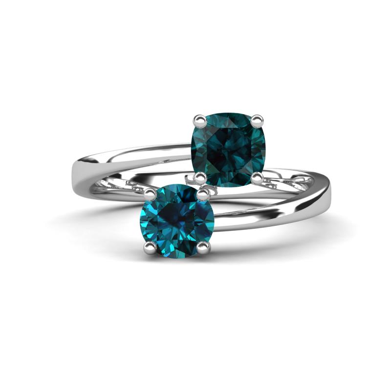 Jianna 6.00 mm Cushion London Blue Topaz and Round Blue Diamond 2 Stone Promise Ring 