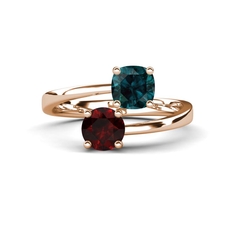 Jianna 6.00 mm Cushion London Blue Topaz and Round Red Garnet 2 Stone Promise Ring 