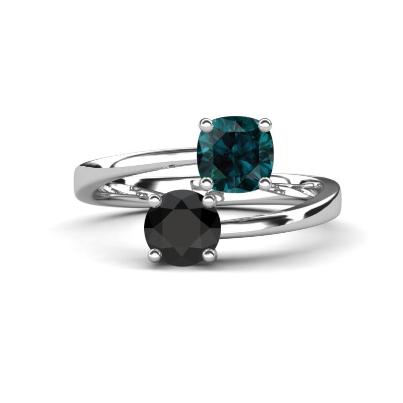 Jianna 6.00 mm Cushion London Blue Topaz and Round Black Diamond 2 Stone Promise Ring 