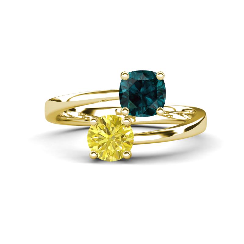 Jianna 6.00 mm Cushion London Blue Topaz and Round Yellow Diamond 2 Stone Promise Ring 