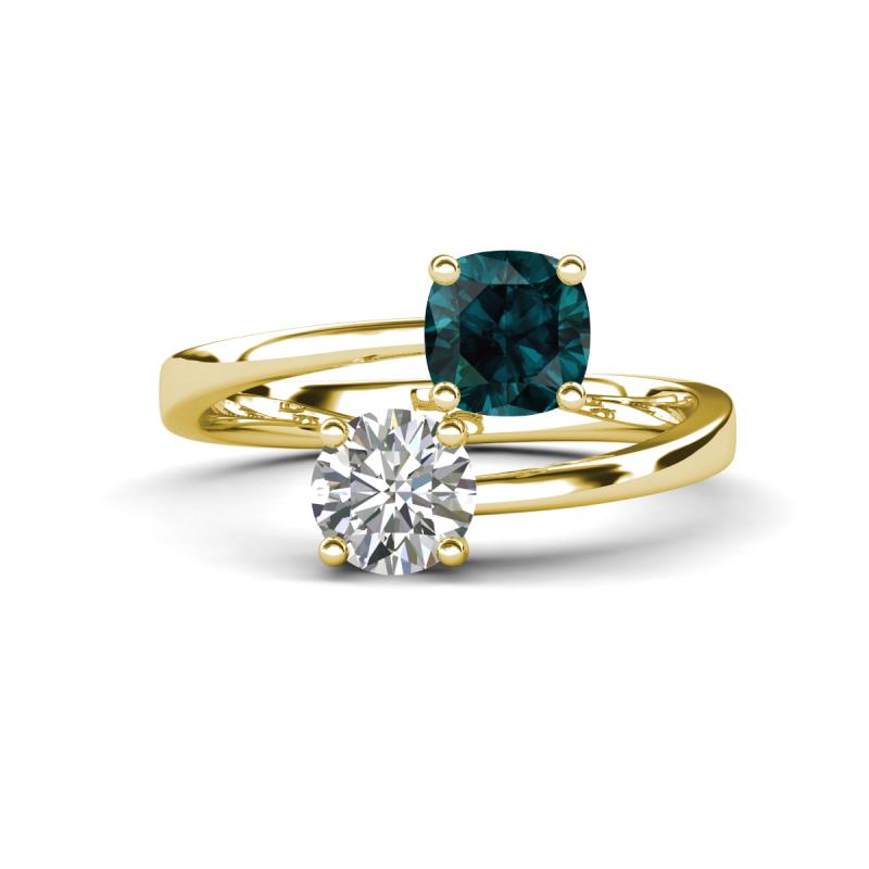 Jianna 6.00 mm Cushion London Blue Topaz and IGI Certified Round Lab Grown Diamond 2 Stone Promise Ring 
