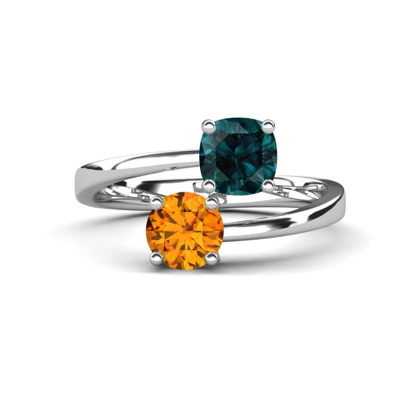 Jianna 6.00 mm Cushion London Blue Topaz and Round Citrine 2 Stone Promise Ring 