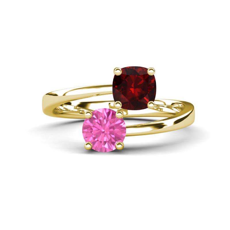 Jianna 6.00 mm Cushion Red Garnet and Round Lab Created Pink Sapphire 2 Stone Promise Ring 