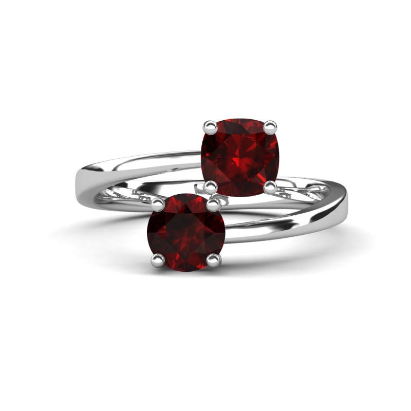 Jianna 6.00 mm Cushion and Round Red Garnet 2 Stone Promise Ring 