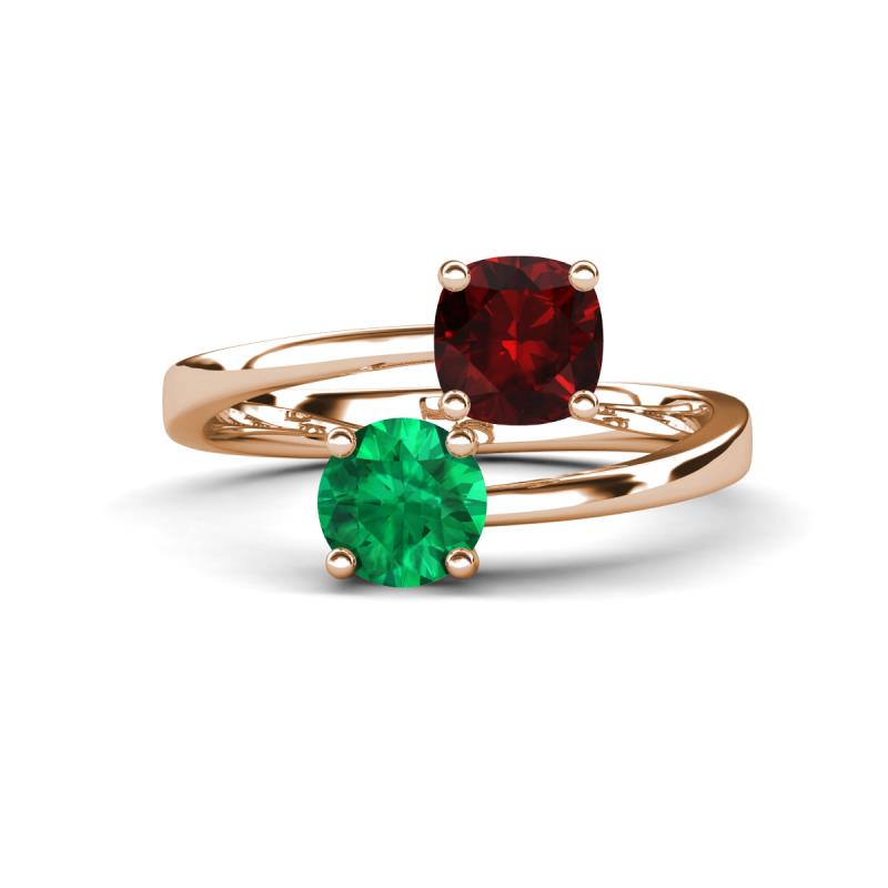 Jianna 6.00 mm Cushion Red Garnet and Round Emerald 2 Stone Promise Ring 