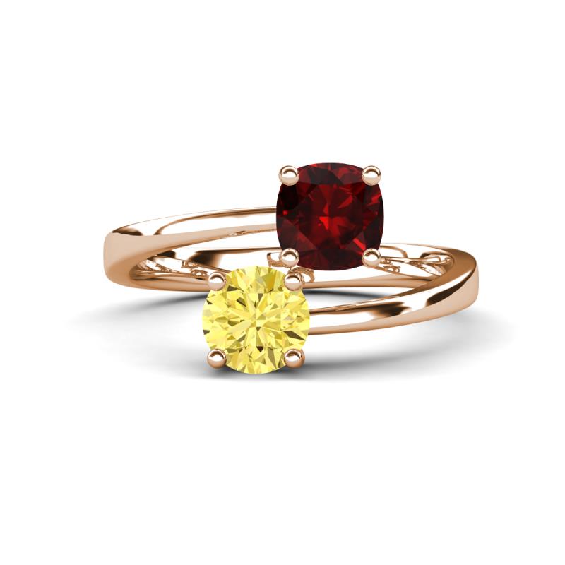 Jianna 6.00 mm Cushion Red Garnet and Round Lab Created Yellow Sapphire 2 Stone Promise Ring 