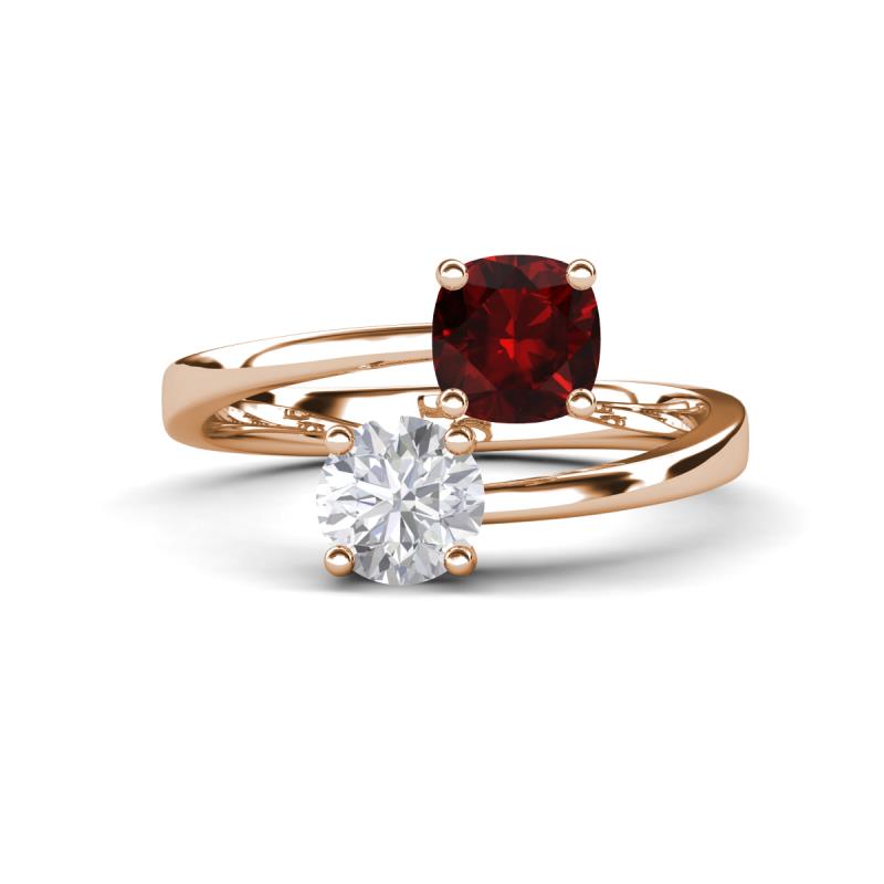 Jianna 6.00 mm Cushion Red Garnet and Round White Sapphire 2 Stone Promise Ring 