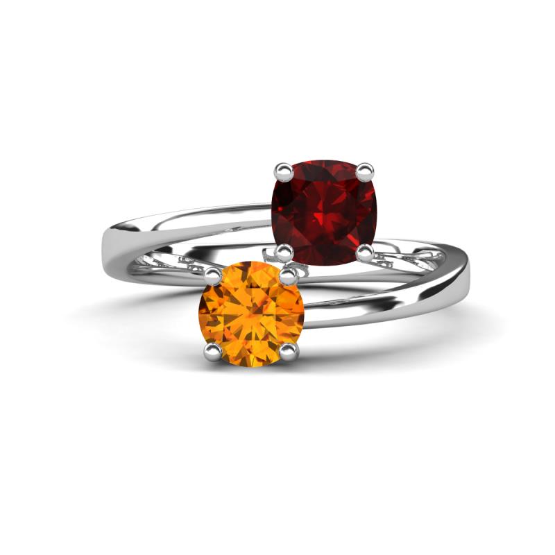 Jianna 6.00 mm Cushion Red Garnet and Round Citrine 2 Stone Promise Ring 