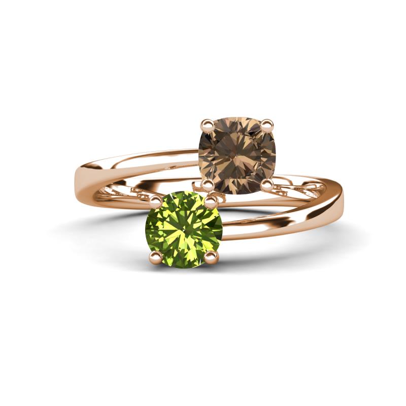 Jianna 6.00 mm Cushion Smoky Quartz and Round Peridot 2 Stone Promise Ring 