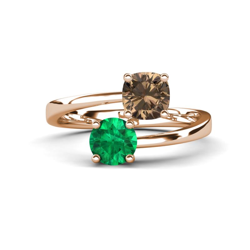 Jianna 6.00 mm Cushion Smoky Quartz and Round Emerald 2 Stone Promise Ring 
