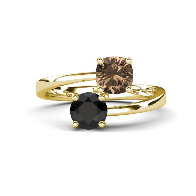 Jianna 6.00 mm Cushion Smoky Quartz and Round Black Diamond 2 Stone Promise Ring 