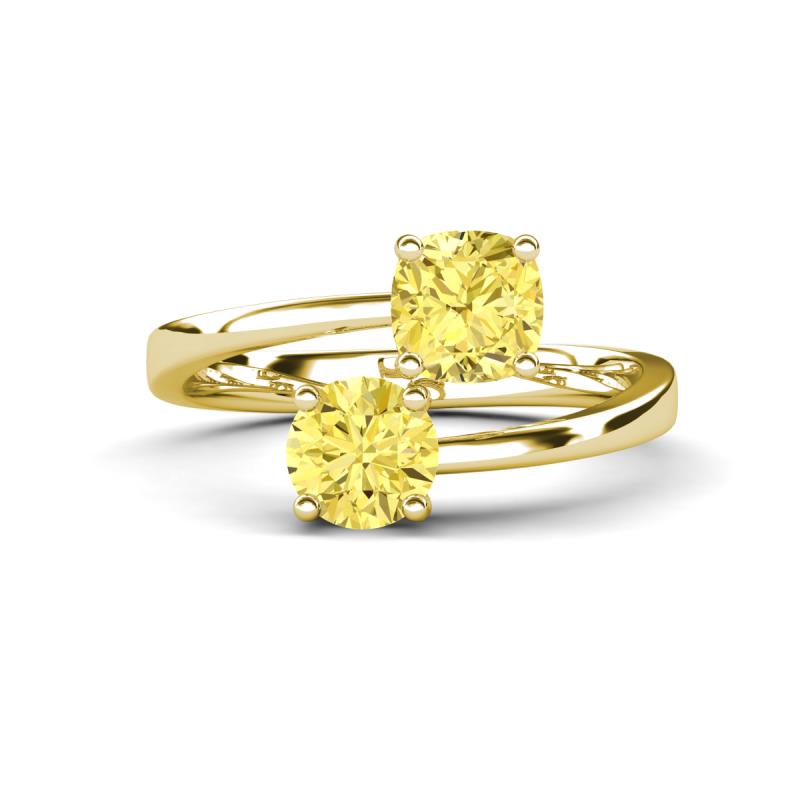 Jianna 6.00 mm Cushion and Round Lab Created Yellow Sapphire 2 Stone Promise Ring 