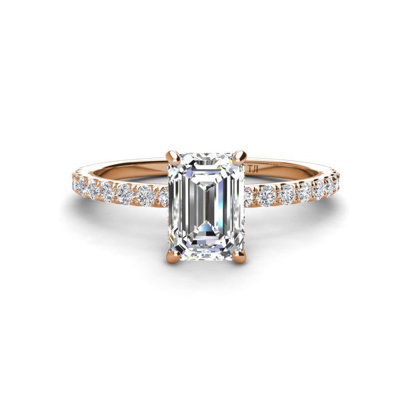 Charlotte Desire IGI Certified 7x5 mm Emerald Cut Lab Grown Diamond and Round Diamond Hidden Halo Engagement Ring 
