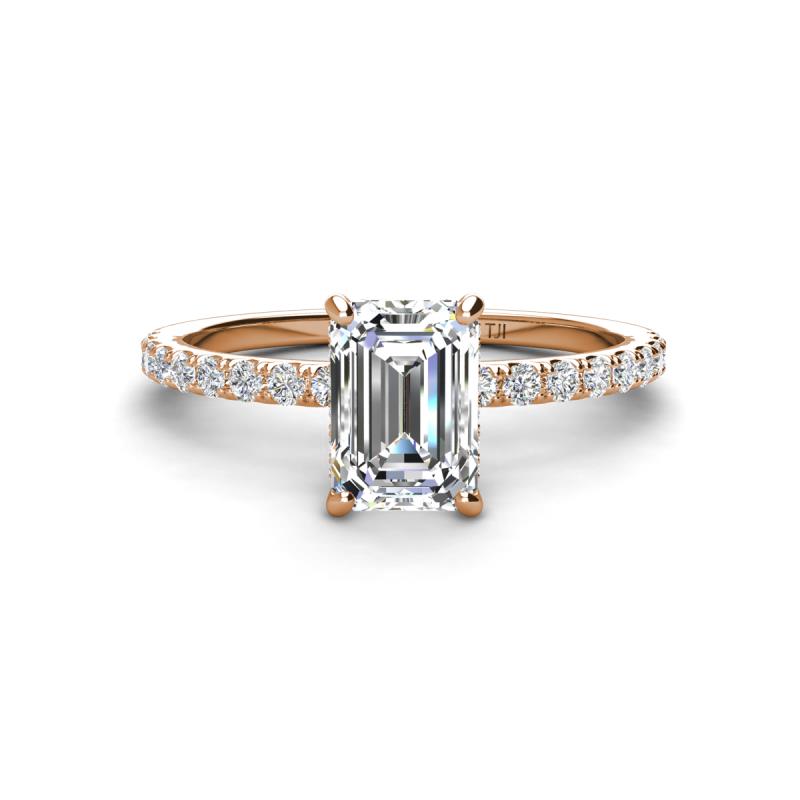 Charlotte Desire 1.24 ctw (7x5 mm) IGI Certified Emerald Cut Lab Grown Diamond (VS1/F) and Round Natural Diamond Hidden Halo Engagement Ring 