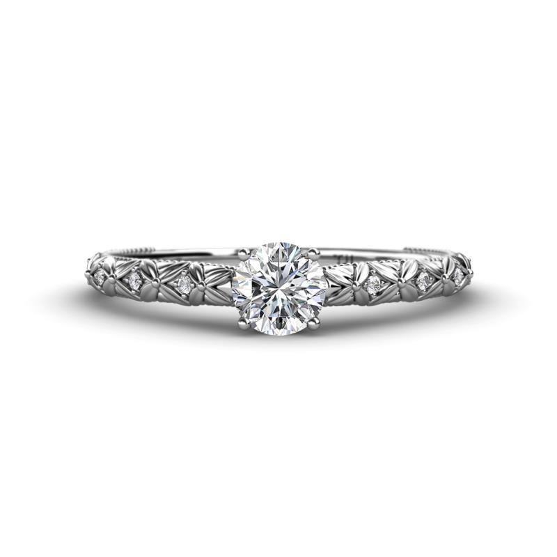 Daisy Classic Round Diamond Floral Engraved Engagement Ring 