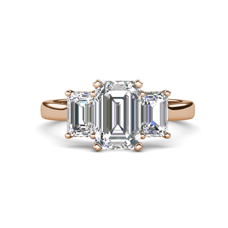 Aletta 9x7 mm Emerald Cut Moissanite and Lab Grown Diamond Three Stone Engagement Ring 