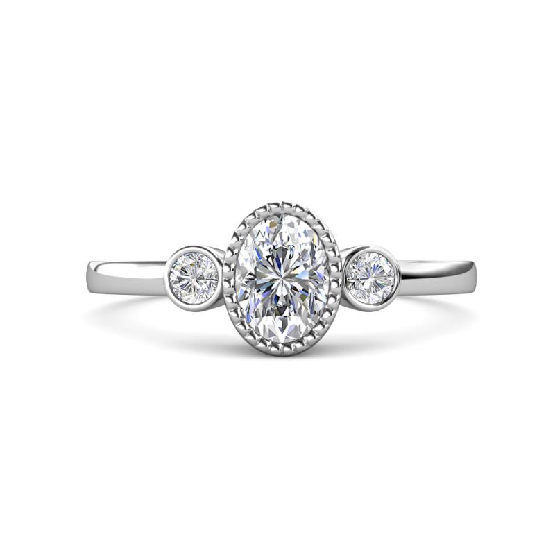 Nikolia Desire 1.14 ctw (7x5 mm) IGI Certified Oval Cut Lab Grown Diamond (VS1/F) and Round Natural Diamond Three Stone Engagement Ring 
