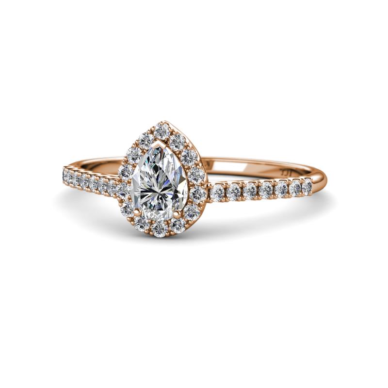 Alba Desire 1.17 ctw IGI Certified Lab Grown Diamond Pear Cut (7x5 mm) & Natural Diamond Round (1.50 mm) Halo Engagement Ring 