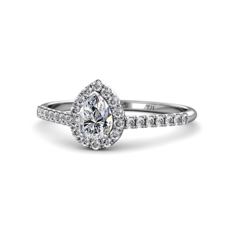Arella Desire 1.17 ctw IGI Certified Lab Grown Diamond Pear Cut (7x5 mm) & Natural Diamond Round (1.50 mm) Halo Engagement Ring 
