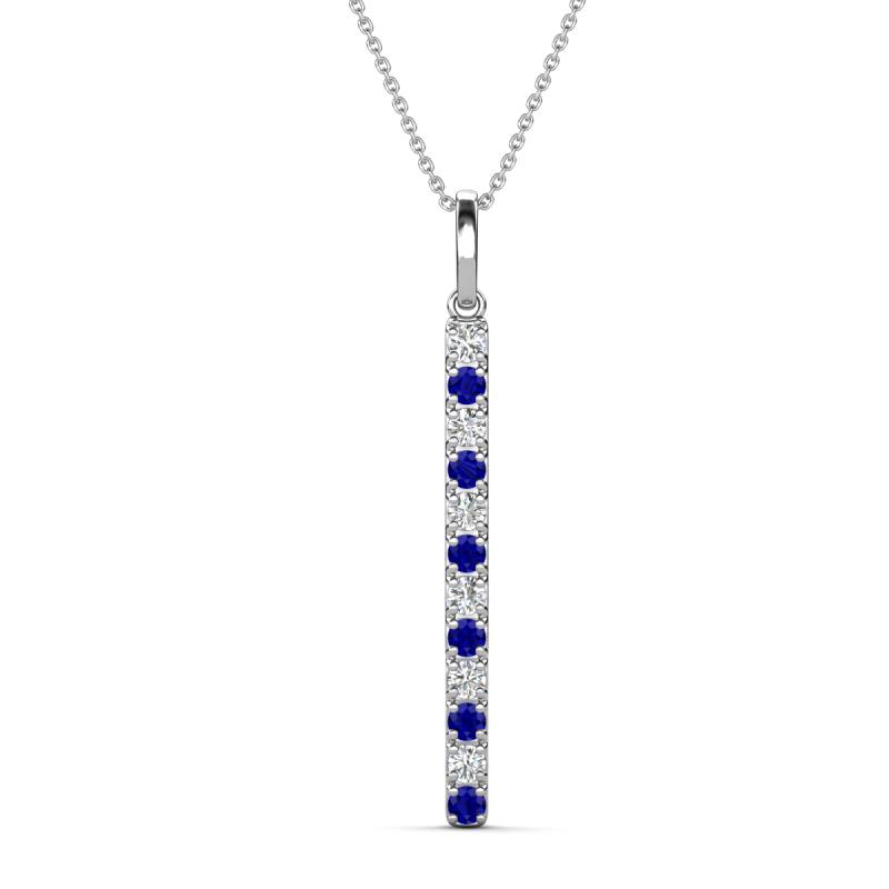 Stephanie 0.31 ctw (1.80 mm) Round Natural Diamond and Blue Sapphire Vertical Pendant Necklace 