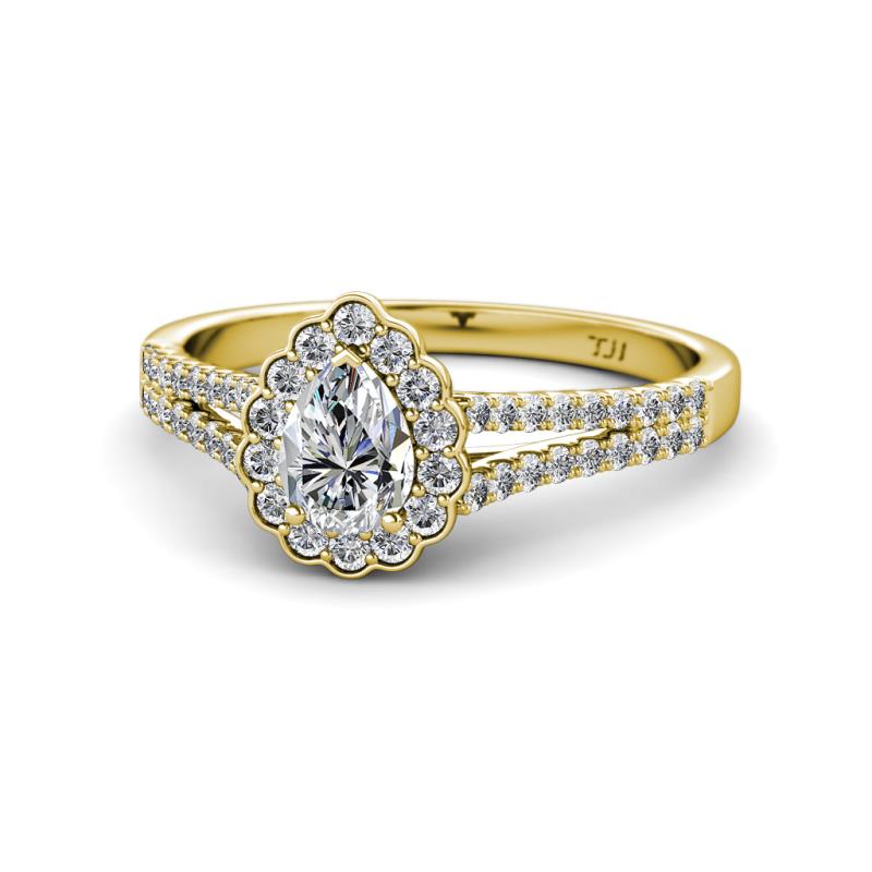 Raisa Desire 1.35 ctw IGI Certified Lab Grown Diamond Pear Cut (7x5 mm) & Natural Diamond Round (1.40 mm) Halo Engagement Ring 