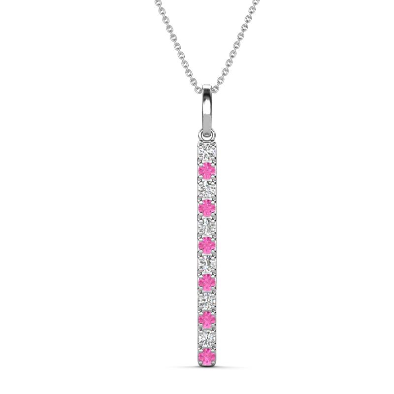 Stephanie 0.31 ctw (1.80 mm) Round Natural Diamond and Pink Sapphire Vertical Pendant Necklace 