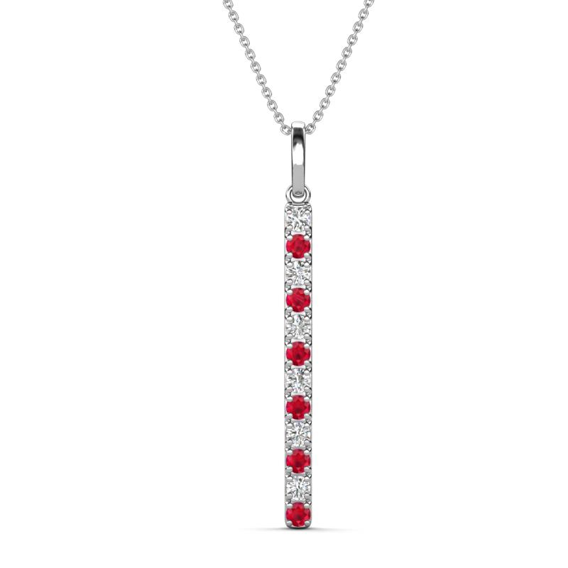 Stephanie 0.31 ctw (1.80 mm) Round Natural Diamond and Ruby Vertical Pendant Necklace 