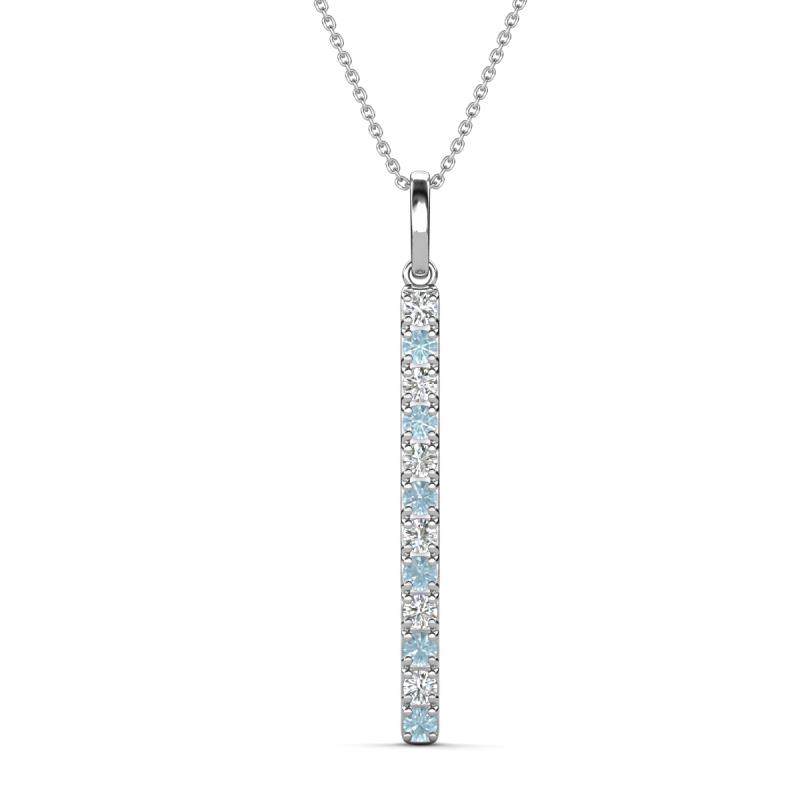 Stephanie 0.25 ctw (1.80 mm) Round Natural Diamond and Aquamarine Vertical Pendant Necklace 