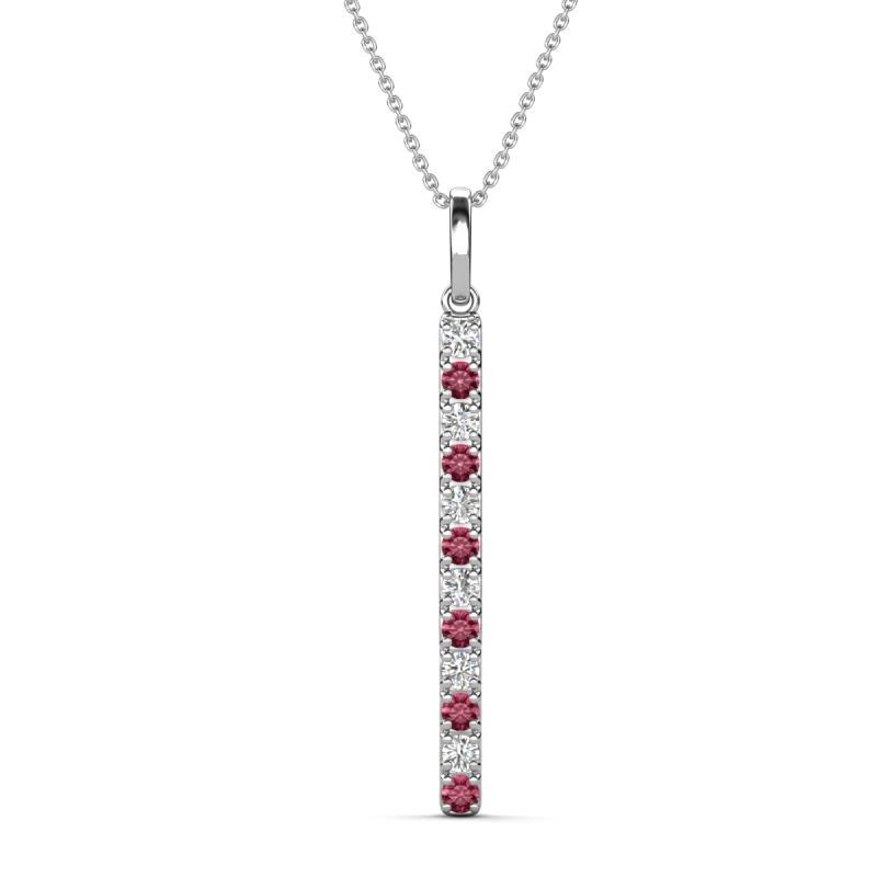 Stephanie 0.25 ctw (1.80 mm) Round Natural Diamond and Pink Tourmaline Vertical Pendant Necklace 