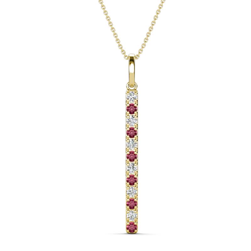 Stephanie 0.25 ctw (1.80 mm) Round Natural Diamond and Pink Tourmaline Vertical Pendant Necklace 