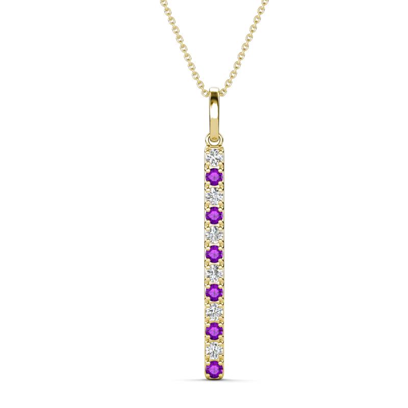 Stephanie 0.25 ctw (1.80 mm) Round Natural Diamond and Amethyst Vertical Pendant Necklace 