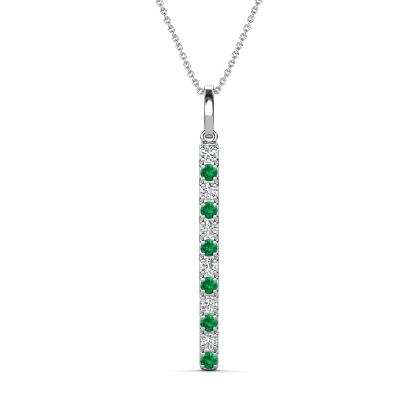 Stephanie 0.25 ctw (1.80 mm) Round Natural Diamond and Emerald Vertical Pendant Necklace 